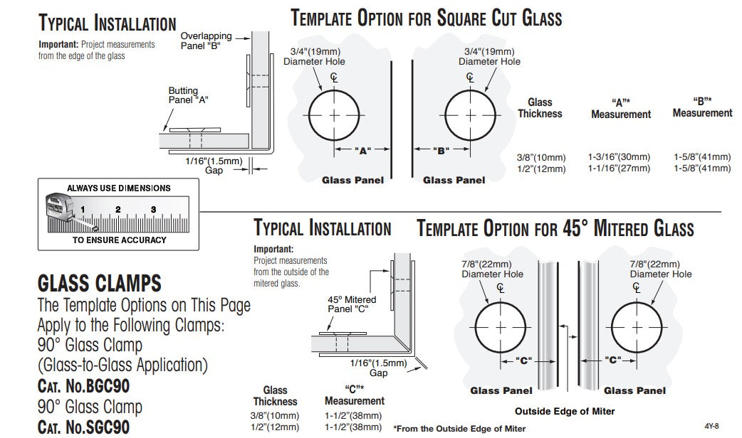 Glass clamp - square glass to glass
