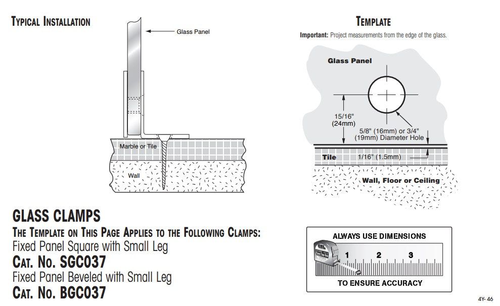 Glass clamp - square wall clamp