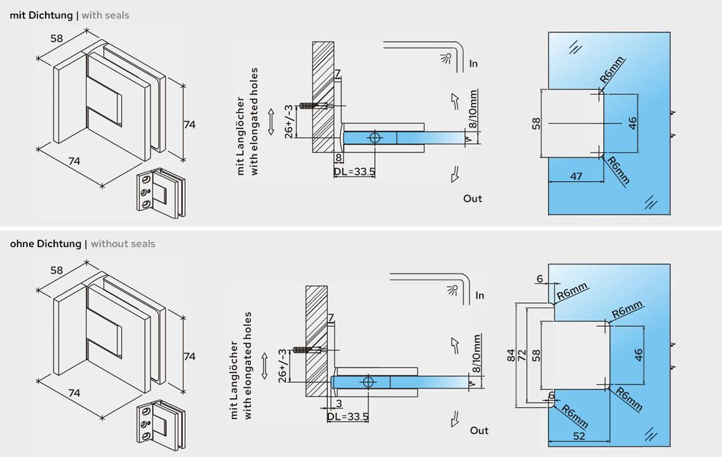 Bellagio wall to glass hinge