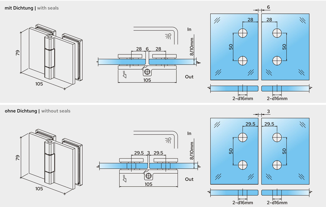 Bifold hinge - glass to glass