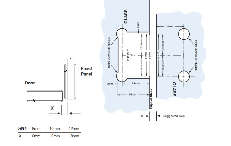 Geneva 90 degree glass to glass hinge
